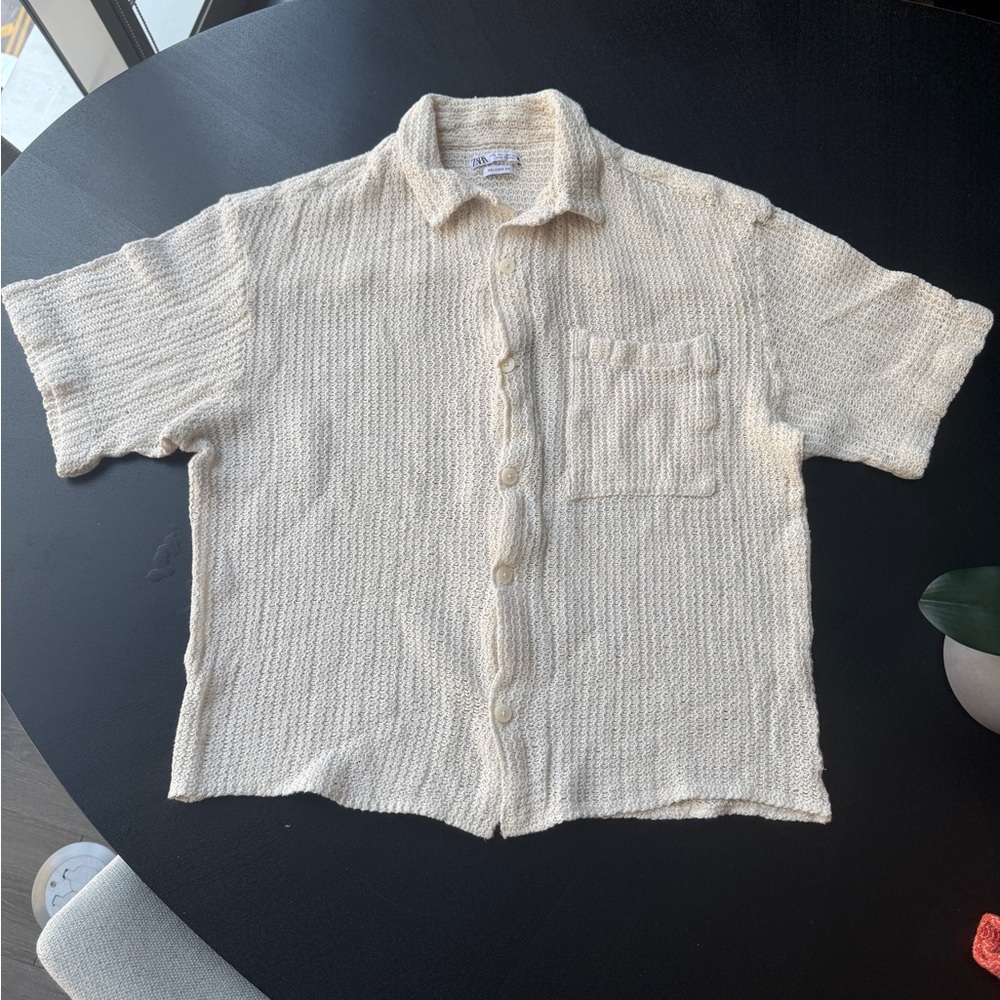Cream Knit Crochet SS Shirt